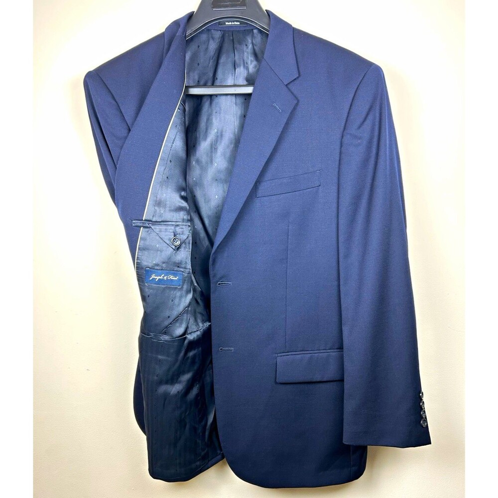 Joseph & Feiss Blue 100%  Wool Herringbone Blazer Jacket 42R Single-Breasted
